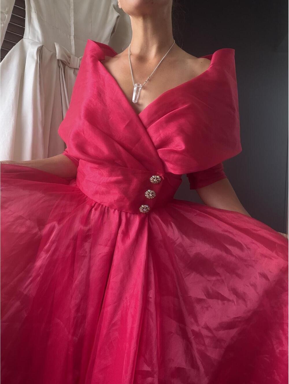Watters and Watters Hot Pink Off-Shoulder Formal Dress Gown